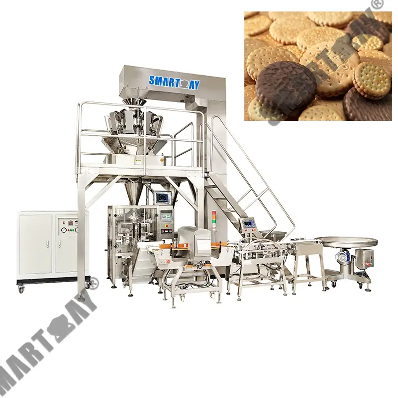 Automatický vertikální balicí stroj na sušenky s vážením, plněním a uzavíráním s vícehlavým vahou 1