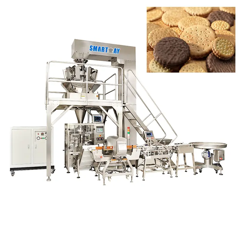 Automatinis svėrimo užpildymo sandarinimo vertikalus sausainių sausainių pakavimo aparatas su daugiagalviu svėrikliu 1