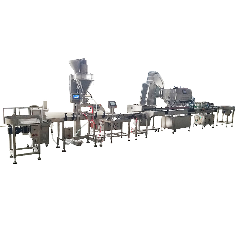 Машина за паковање, пуњење и затварање боца са пуњачем за протеински прах 8