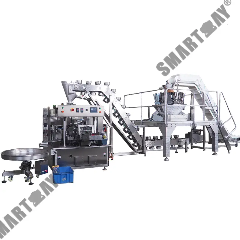 Mesin Bungkus Kantong Rotary Doypack Kalayan Timbangan Multihead Pikeun Cannabis Gummies CBD 1