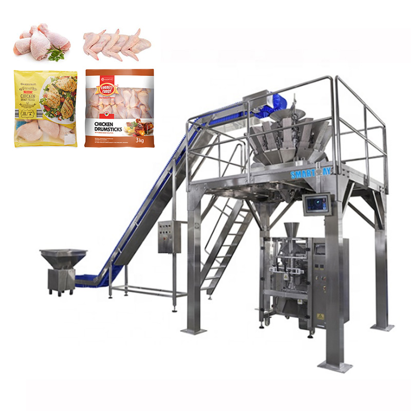 High speed weighing vertical meat packing machine frozen chicken wings package machine with multihead weighter 7