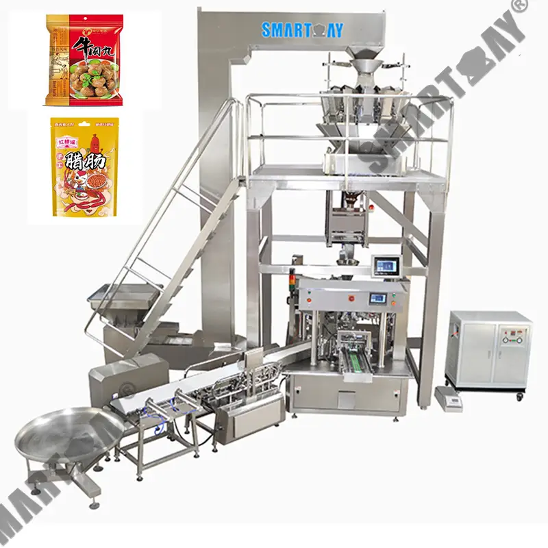 Harga pabrik ngeusian sosis bungkus kantong nangtung mahcine bacon mesin bungkus konci zip pikeun daging garing 1