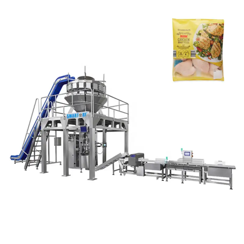 Màquina d'envasar peix congelat VFFS amb pesatge totalment automàtic, màquina d'envasar boletes d'arròs i carn per a pollastre 1