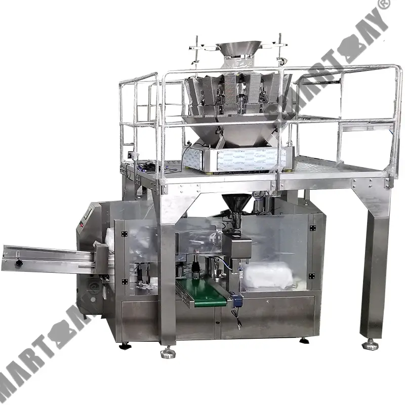 ခေါင်းများစွာပါသော အလေးချိန်စက်ပါသည့် Rotary premade bag doypack pouch packing machine 1