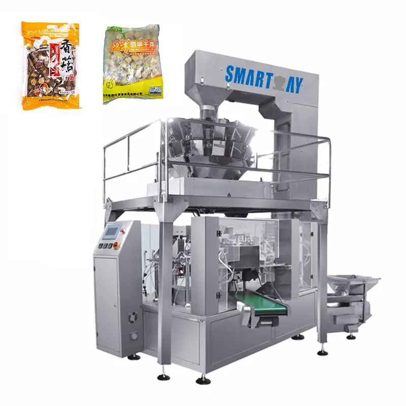 Mesin pengemasan rotary gandum panggang anu efisien pisan pikeun nimbang ngeusian sareng ngegel mesin pengemas supa garing pikeun katuangan 1