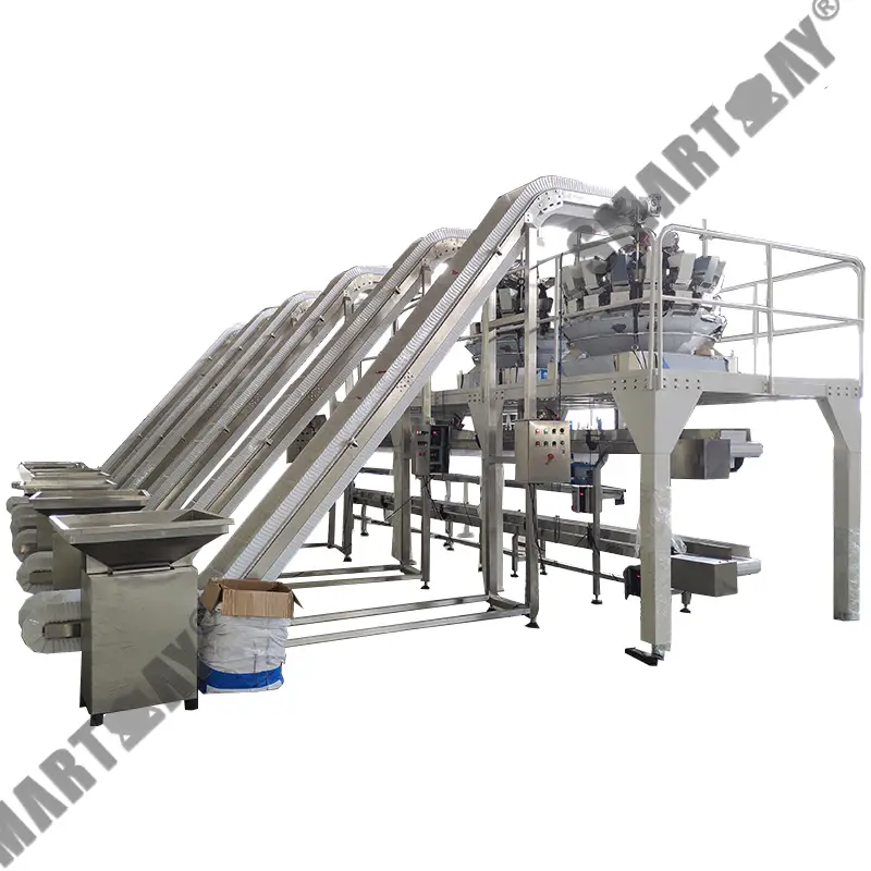 Лінія другаснай упакоўкі ў кардонную скрынку з шматгалоўным узважвальнікам для закусак з качынай шыі 1