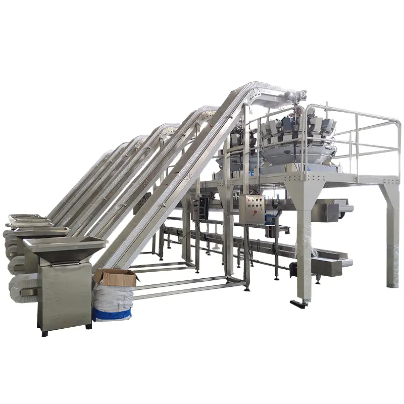 Kantong Dina Kotak Karton Jalur Bungkusan Sekunder Kalayan Timbangan Multihead Pikeun Jajanan Beuheung Bebek 1