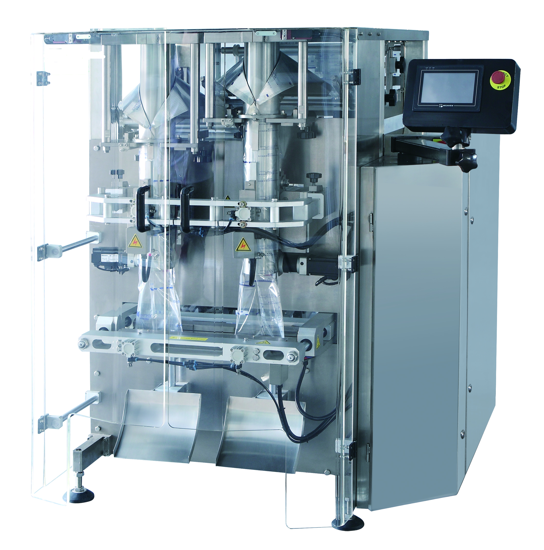 ഹൈ സ്പീഡ് ട്വിൻ ട്യൂബ് ലംബ ഫോം ഫിൽ സീൽ ഡബിൾ ലെയ്ൻ ബാഗർ VFFS പാക്കിംഗ് മെഷീൻ 1