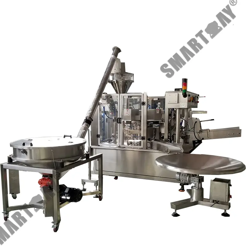 מולטי-פונקציע ראָטאַרי פאַר-געמאַכטע טאַש פילונג פּאַקקאַגינג קאָקאָסנוס פּודער געגעבן זעקל סטיל פּאַקינג מאַשין 1