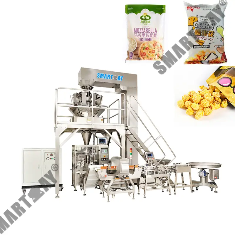 פּאָפּקאָרן VFFS ווערטיקאַל פאָרעם פיל סיל פּאַקינג מאַשין מיט מולטיכעד וועיגער פֿאַר סנאַקס 1