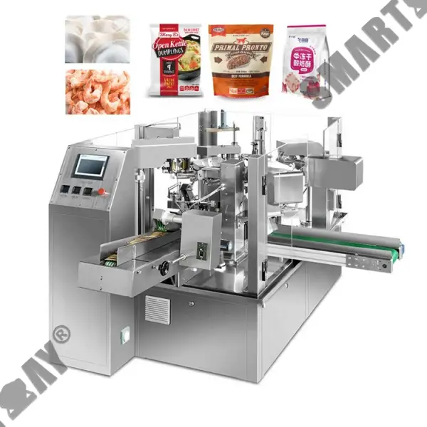 Ce Awọn ounjẹ ti a fi didi ṣe laifọwọyi ẹrọ iṣakojọpọ apo ti a ti ṣe tẹlẹ Ẹrọ iṣakojọpọ awọn dumplings ti o ni kiakia pẹlu iwuwo apapọ 1