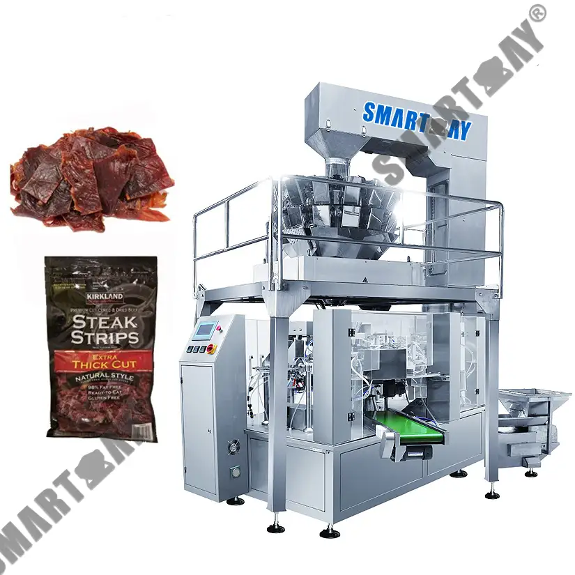 Высокадакладная ратацыйная упаковачная машына для вяленай ялавічыны, упаковачная машына для кавалкаў сухога мяса з шматгалоўным узважваннем 1