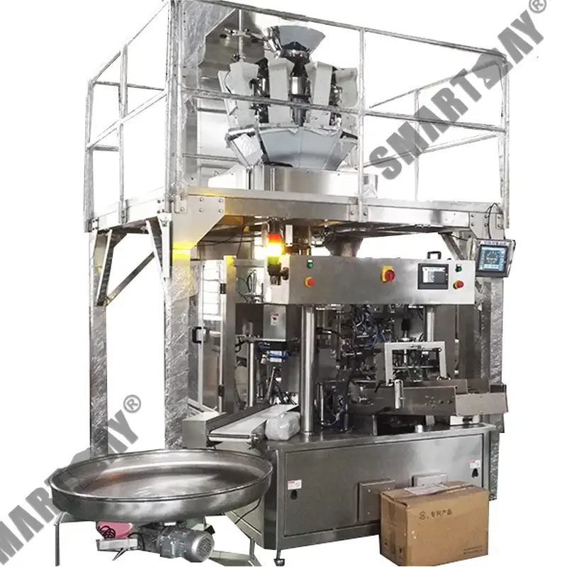 אַכט סטאַנציע פאַר-געמאַכטע זעקל ראָטאַרי פּאַקקאַגינג מאַשין מיט מולטילינגואַל ריר-סקרין פֿאַר קאַווע גראַניאַלז 1