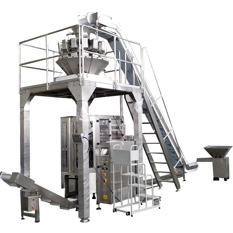 ʻO ke kaulahao 14 mau poʻo multihead weigher vertical form fill seal packing line VFFS packaging machine 7