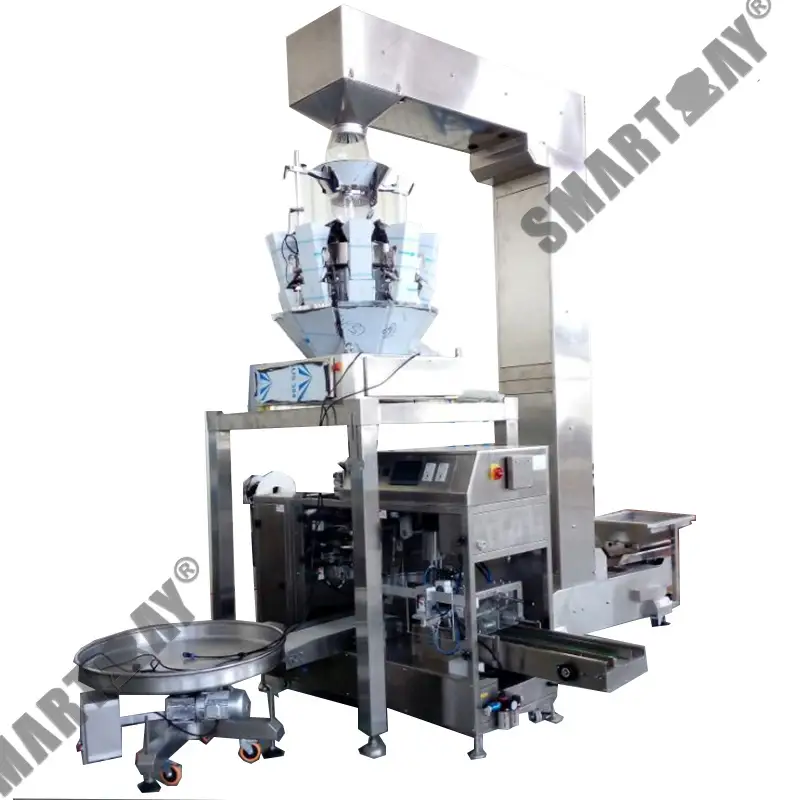 సింగిల్ స్టేషన్ మినీ డోయ్‌ప్యాక్ ముందుగా రూపొందించిన 3 సైడ్ సీల్ క్రాఫ్ట్ పౌచ్ స్నాక్స్ ప్యాకింగ్ మెషిన్ 1