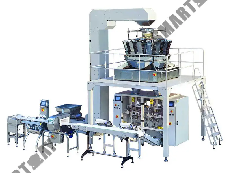 Héicheffizient Multihead Weigher Twin Pack vertikal Duebel Bagger Nëss Packmaschinn fir ze verkafen 1