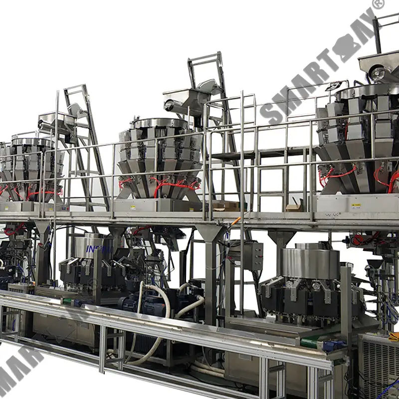 Penimbang nasi goreng multihead kimchi rotary vakum premade pouch packaging machine kanggo bahan lengket 1
