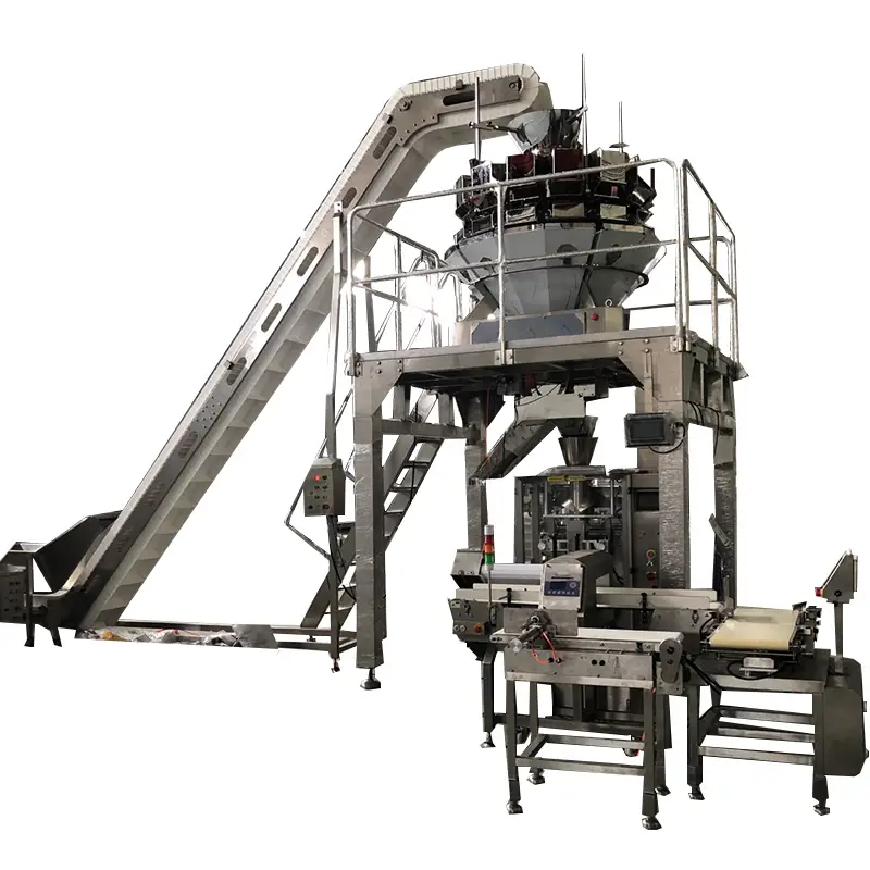 Línia d'embalatge de potes d'ànec a preu de fàbrica, màquina d'embalatge secundària de bosses de coixí per a bosses a la bossa 1