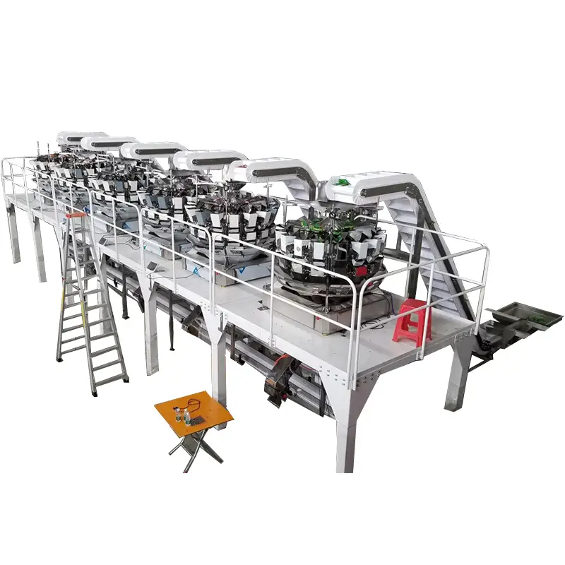 Automatic multihead weigher bag-in-bag puffed food snacks secondary packaging line 1