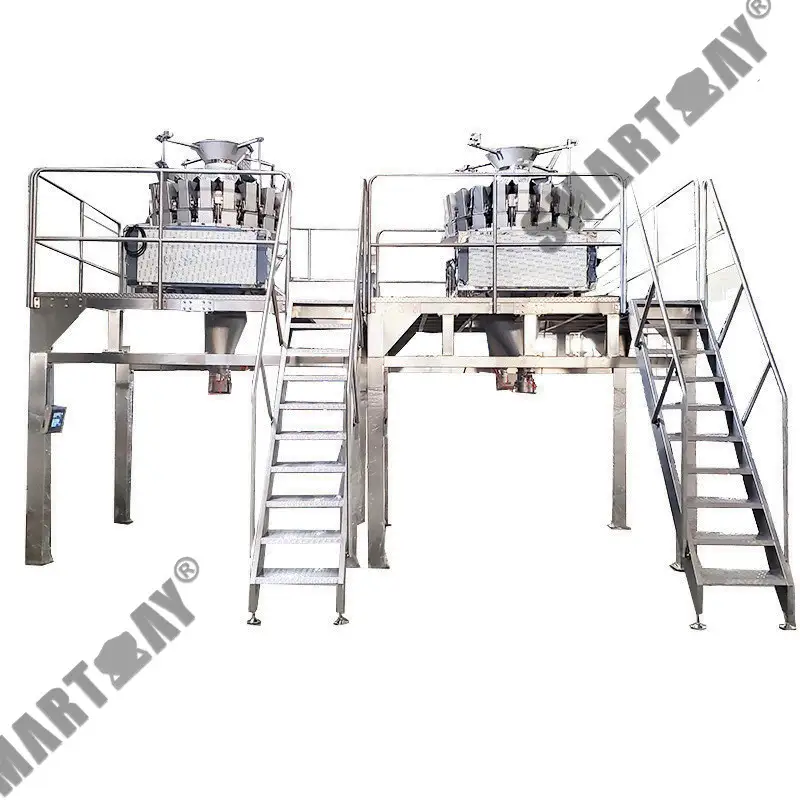 Паўаўтаматычнае абсталяванне для ўпакоўкі шакаладу, закускі, пакет у пакет, упаковачная машына з шматгалоўным узважвальнікам 1