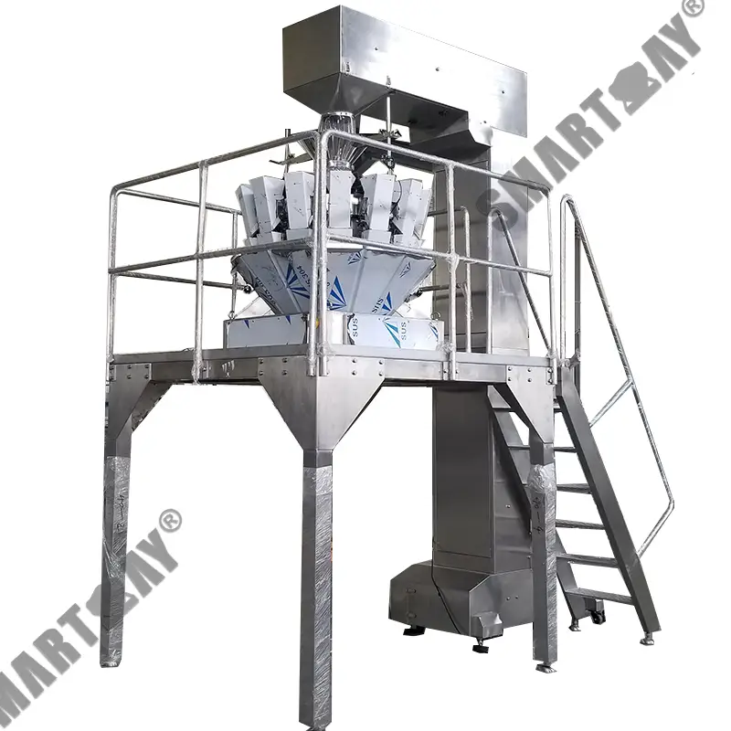 האַלב-אָטאָמאַטיש צוויי-אויסגאַנג וואָג און זעקל פּאַקקאַגינג מאַשין מיט מולטי-העד וואָגער פֿאַר פּאַפט עסן 1