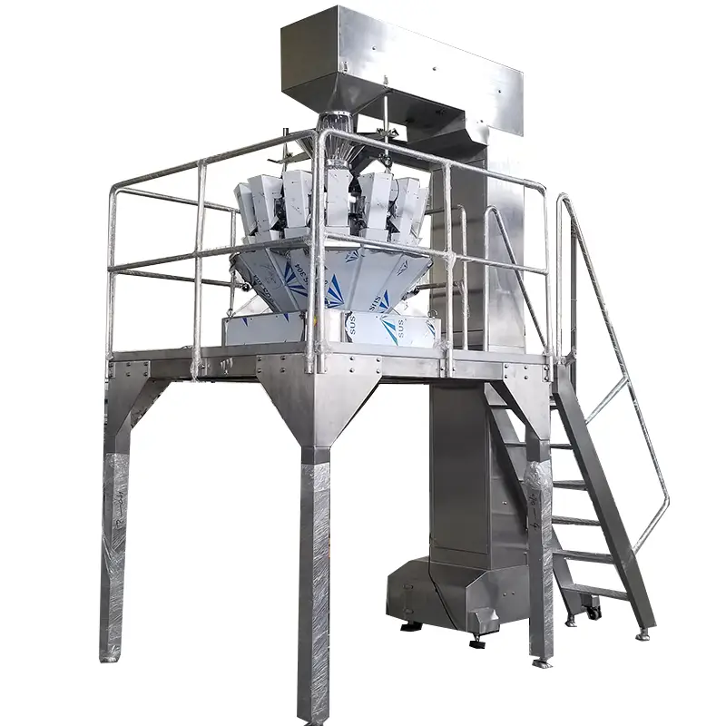 Halvautomatisk veie- og posepakkemaskin med to utløp og flerhodet vekt for puffet mat 1