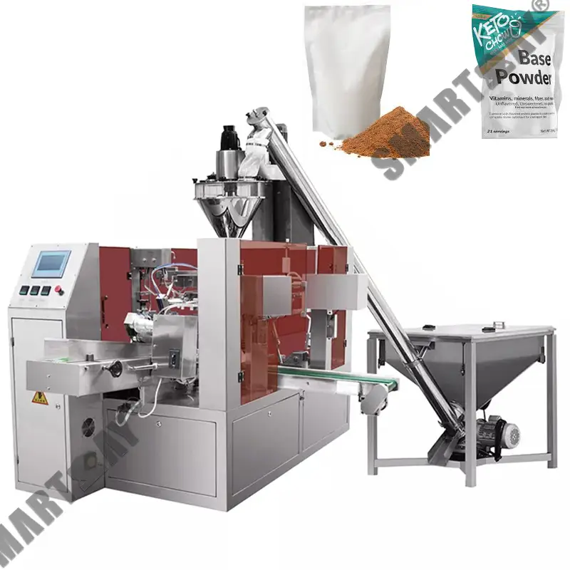 Rotary premade stand up zipper spout bag cocoa coconut powder packing machine 1