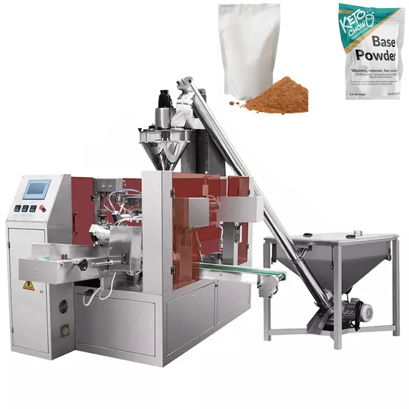 Màquina d'embalatge de cacau i coco en pols amb bossa amb cremallera prefabricada rotativa 1