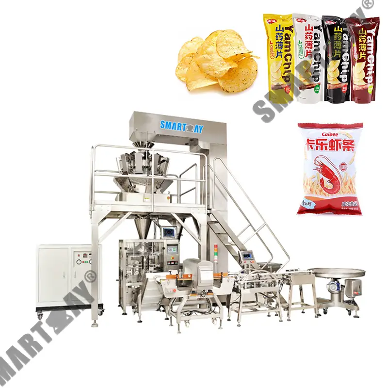 Mesin pengemas vertikal garing ubi kecepatan tinggi mesin pengemas segel isi vertikal irisan udang goreng untuk camilan 1