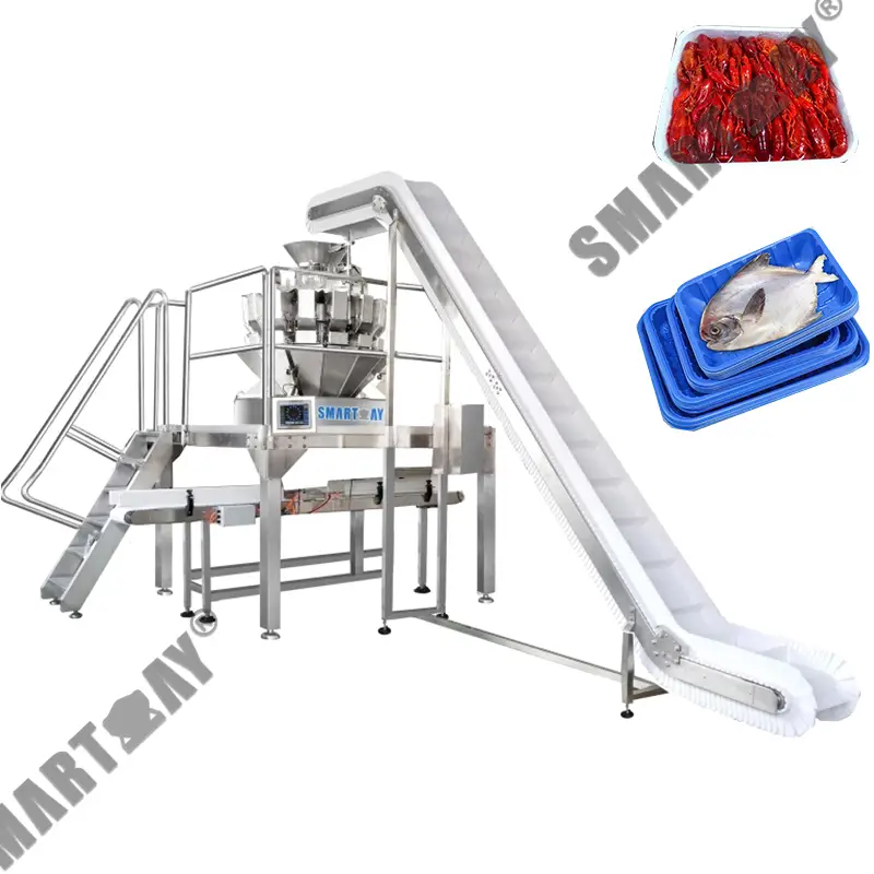 High accuracy weighing filling crawfish tray filling packing machine fish ball tray denester system for seafood 1