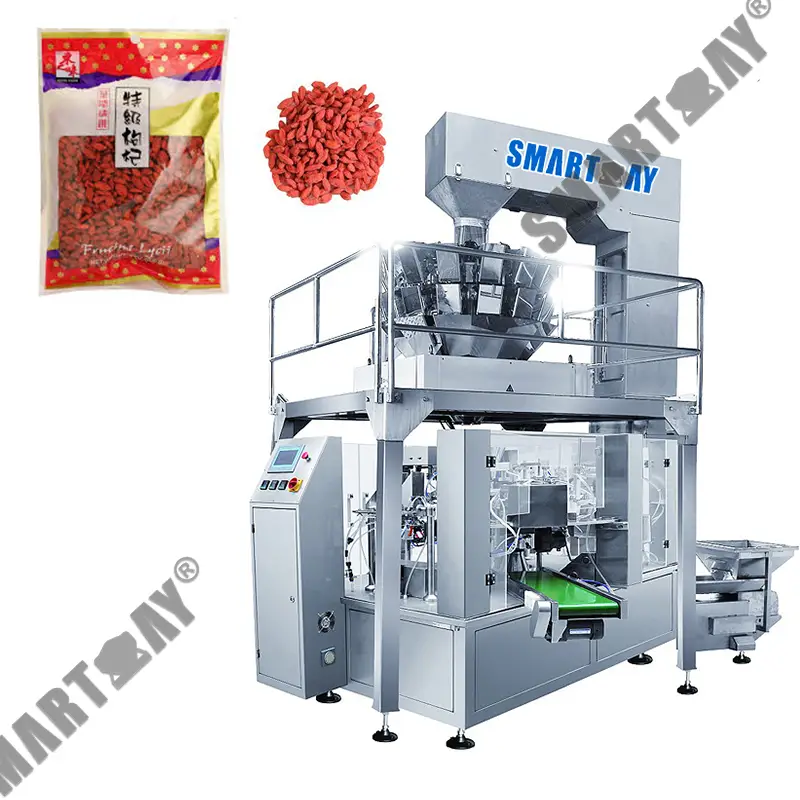 Ṣíṣe àkójọpọ̀ iṣẹ́-ṣíṣe ìkún omi oníwọ̀n púpọ̀ Wolfberry rotary packaging machine pupa date packing machine for candied fruit 1