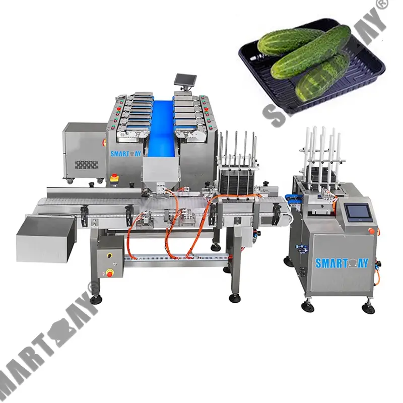 မြင့်မားသောစွမ်းဆောင်ရည်ရှိသော 12 ခေါင်း linear combination weigher balsam pear cucumber tray filling packing machine for towel gourd အတွက် 1