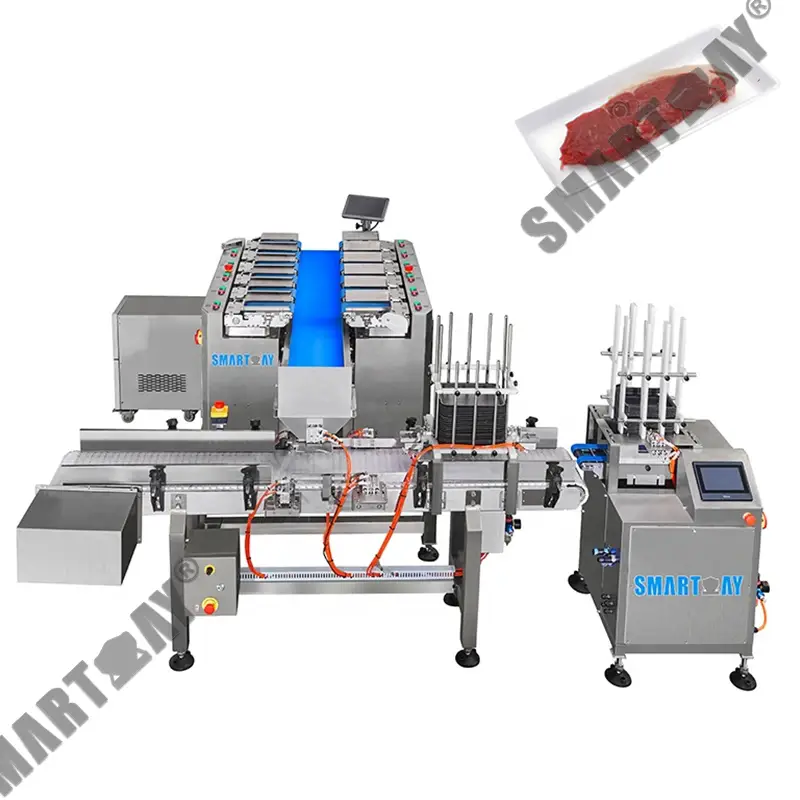 Automatická lineární kombinovaná váha, plnění misek na skopové maso, balicí stroj na kachní křidélka, balicí stroj na mražené maso 1