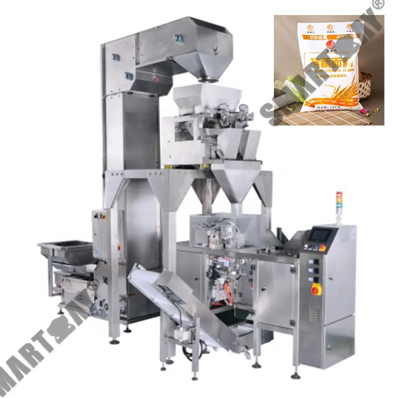 Машина за пакување на претходно изработени кеси од скроб со висока ефикасност за запечатување, машина за пакување во прав со линеарна вага со повеќе глави 1