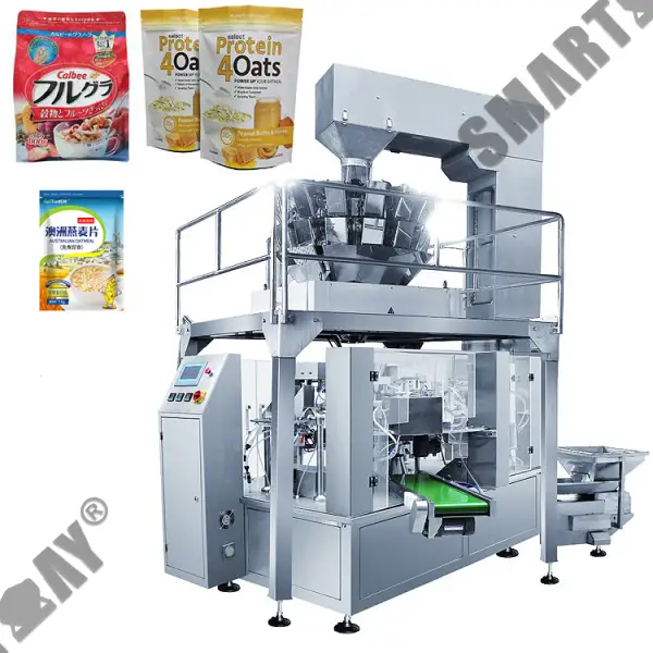 Didelės spartos svėrimo užpildymo mašina, parduodanti rotacinę avižinių dribsnių pakavimo mašiną, pakelių pakavimo mašiną džiovintiems vaisiams 1