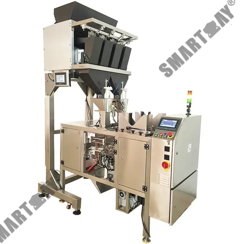 4 heads linear weigher twin station multiple lane coco powder premade pouch packing machine 1