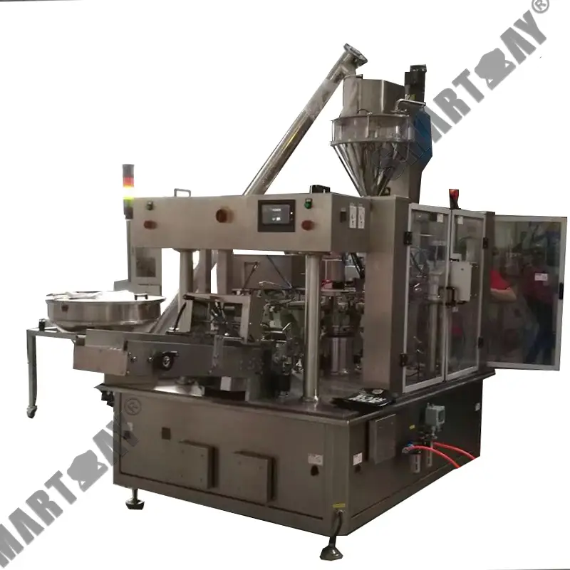 ເຄື່ອງຫຸ້ມຫໍ່ຖົງໝູນວຽນແບບສະກູຜົງແປດສະຖານີພ້ອມເຄື່ອງຕື່ມແບບ auger 1