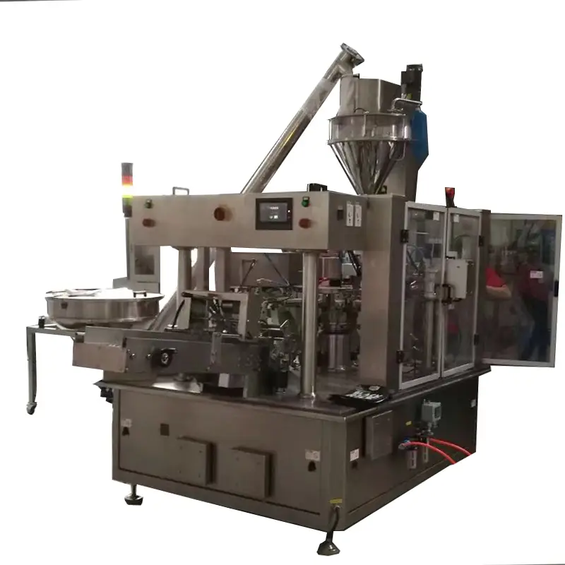 Mesin kemasan puteran kantong sekrup bubuk dalapan stasiun nganggo filler auger 1