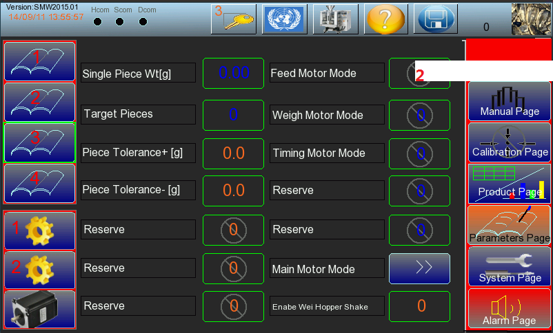 Adjust the parameter of motor of multihead weigher 7