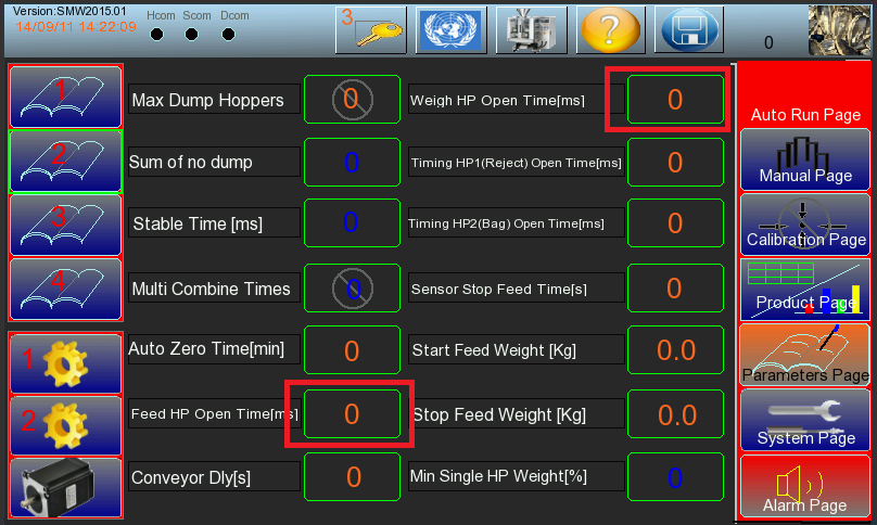 Adjust the parameter of motor of multihead weigher 5