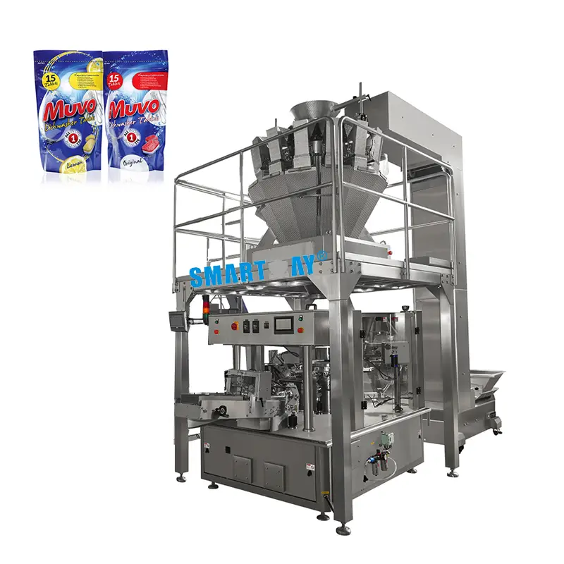 ਪਹਿਲਾਂ ਤੋਂ ਬਣੇ ਡੌਏਪੈਕ ਬੈਗ ਵਿੱਚ ਆਟੋਮੈਟਿਕ ਵਜ਼ਨ ਡਿਟਰਜੈਂਟ ਡਿਸ਼ਵਾਸ਼ਰ ਟੈਬਲੇਟ ਪੋਡਜ਼ ਪਾਊਚ ਪੈਕਿੰਗ ਮਸ਼ੀਨ 1