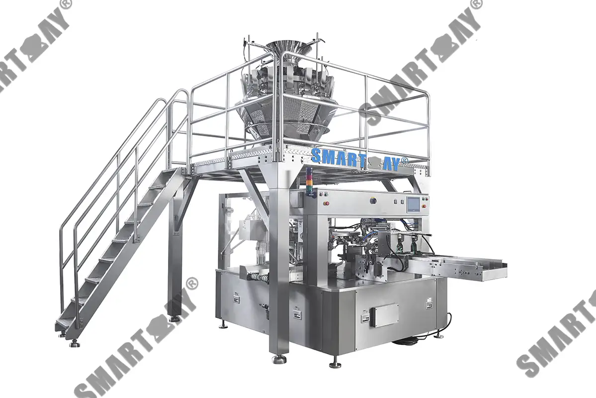 အခွံမာသီးမုန့်များအတွက် color touch screen ပါရှိသော 8 station duplex rotary premade pouch packing machine 1