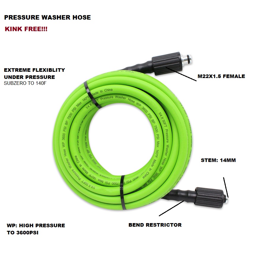 Customized 1/4 x 25ft / 50ft Kink Free High Pressure Car Washer Hose 3600PSI with M22 Fittings | PASSIONHOSE 9