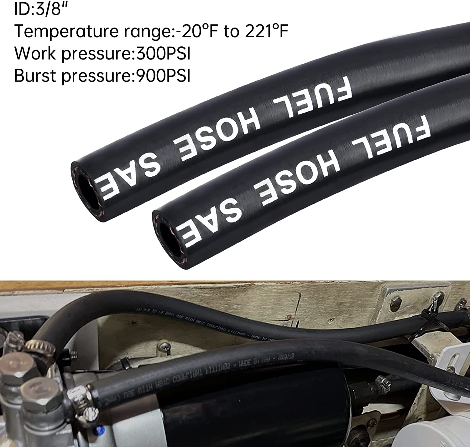 300 psi Flexible Black Middle Pressure Rubber Fuel Gasoline Hose | PASSIONHOSE 17