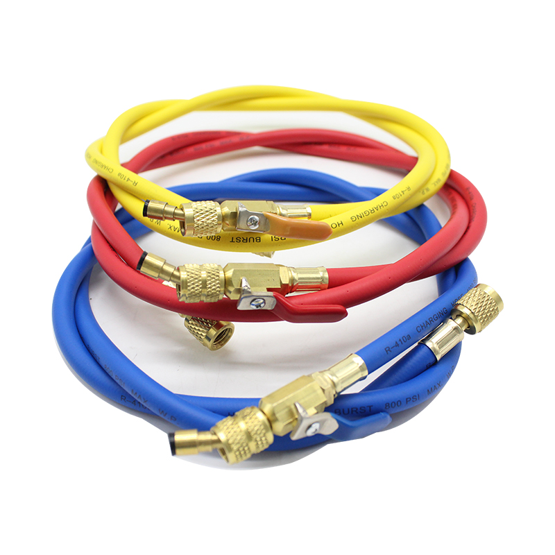 W.P 800psi Red Yellow Blue Vacuum Rated Refrigerant Charging Hoses with Ball Valves | PASSIONHOSE 5