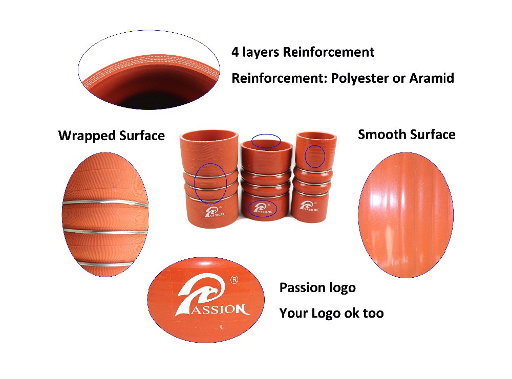 Paishun - 4" binnendiameter met 6" lengte, rode stoffen CAC-slang met bult, rechte siliconenslang met bult 10