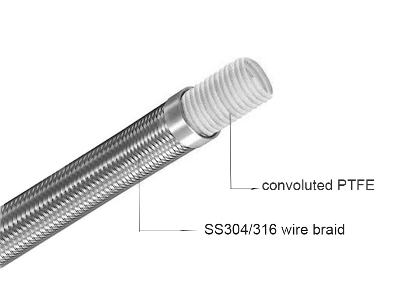 Paishun - 8AN 3/8 Flexible Stainless Steel Braided Hose PTFE Corrugated For Oil Pump Fuel PTFE Hose Assembly 8