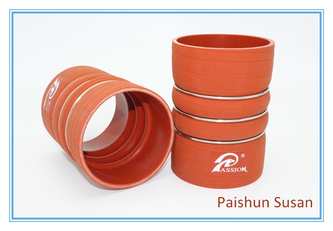 Paishun - 4" binnendiameter met 6" lengte, rode stoffen CAC-slang met bult, rechte siliconenslang met bult 5