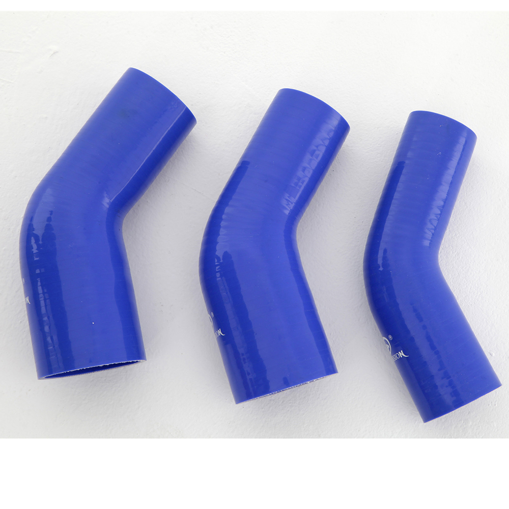  ข้อต่อซิลิโคนสีฟ้าทรงข้อศอกขนาด 4 นิ้ว เป็น 3 นิ้ว เสริมความแข็งแรง 3 ชั้น คุณภาพสูง สำหรับท่อดูดอากาศเทอร์โบ มุม 45 องศา