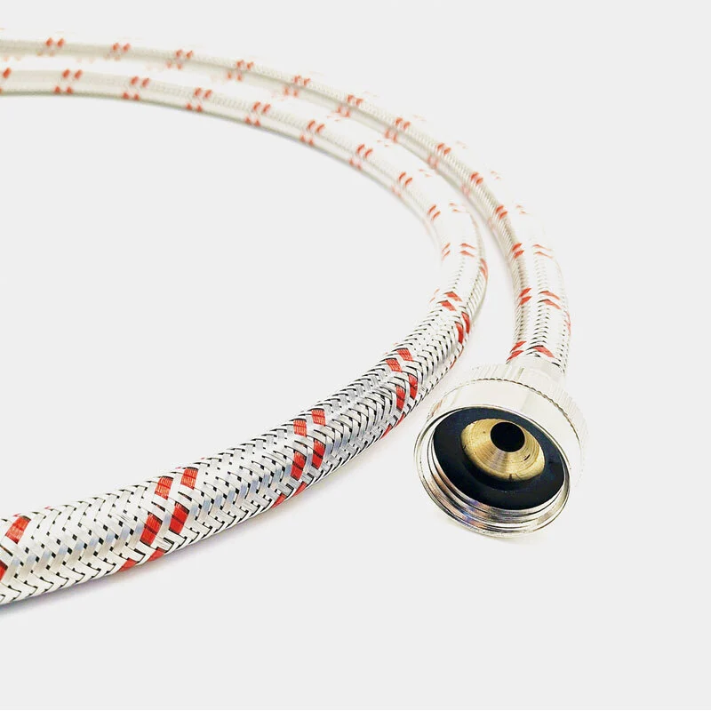 Paishun - Stainless Steel Braided Washing Machine Hose with Red and Blue Wires Rubber Air Water Hose 1